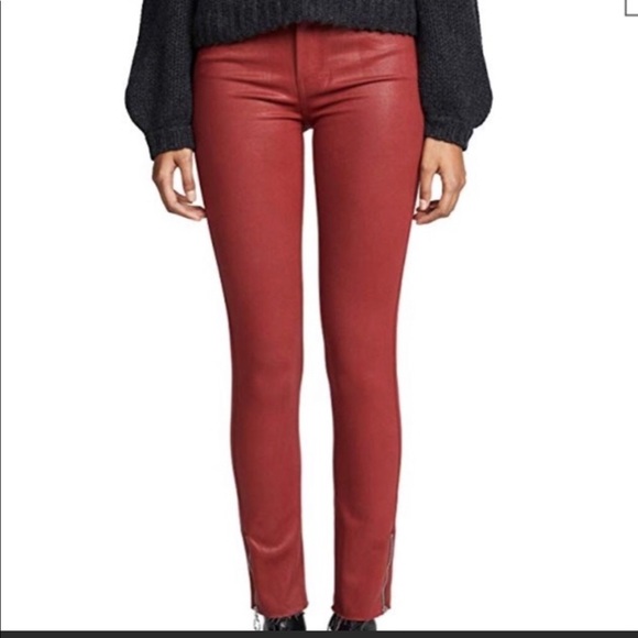PAIGE Denim - PAIGE hoxton luxe coated red zipper ankle jeans